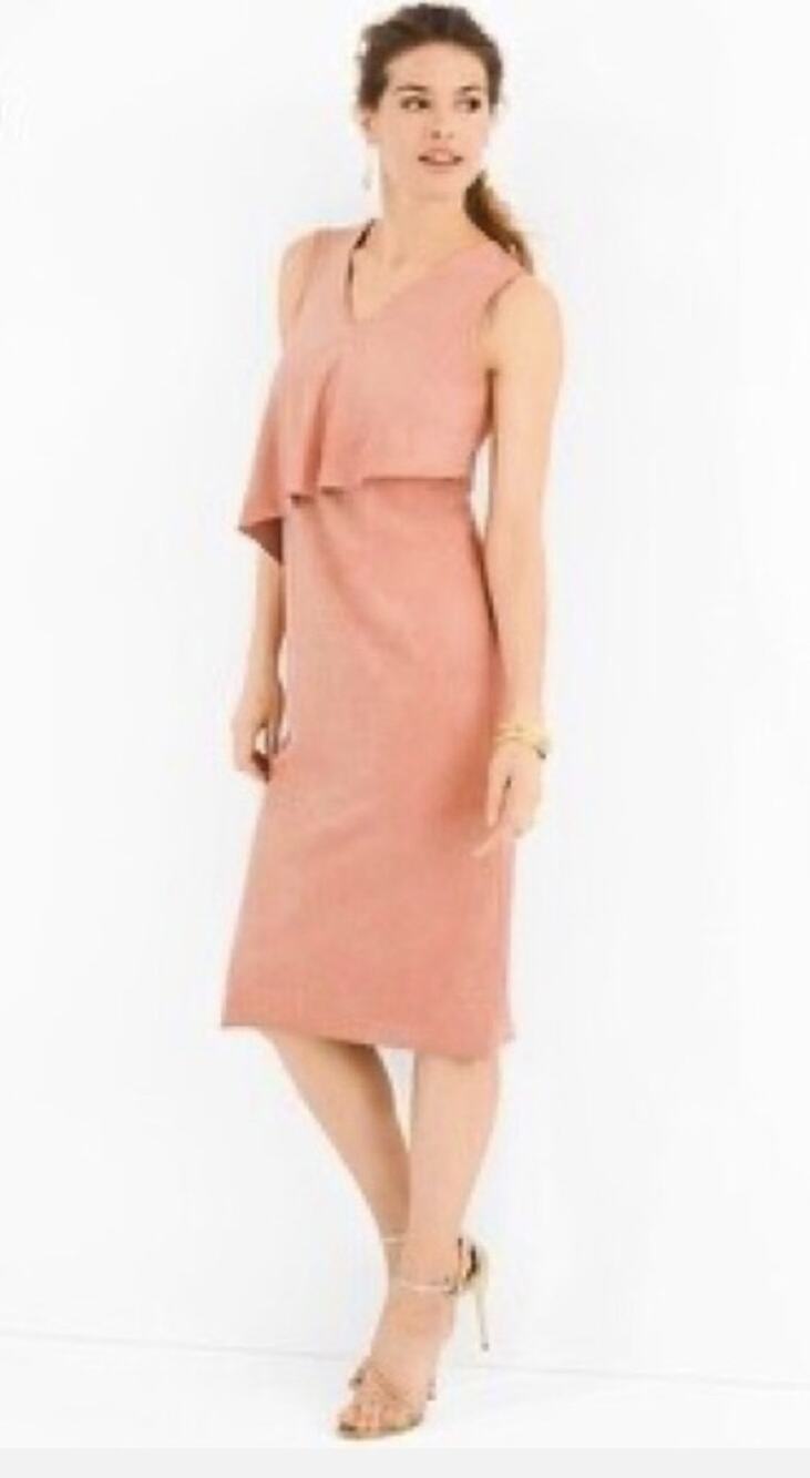 Chico's Black Label Peach Faux Suede Asymmetrical Layered Midi Dress Size 10